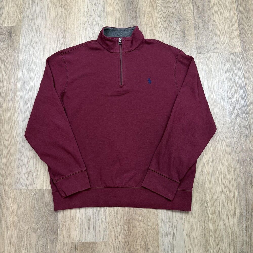 Polo Ralph Lauren Sweatshirt Mens Large Red 1/4 Zip Mock Neck Performance Fleece